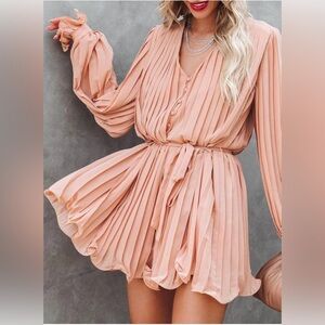 New Pleated V Neck Tie Waist Flared Romper Size XL